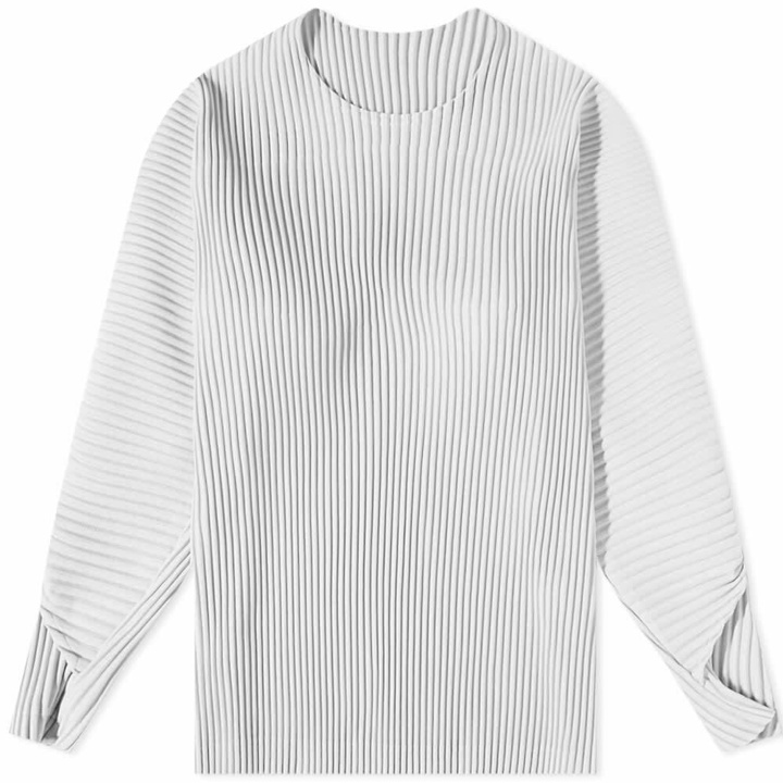 Photo: Homme Plissé Issey Miyake Men's Long Sleeve Arc Pleated T-Shirt in Light Grey