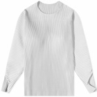 Homme Plissé Issey Miyake Men's Long Sleeve Arc Pleated T-Shirt in Light Grey