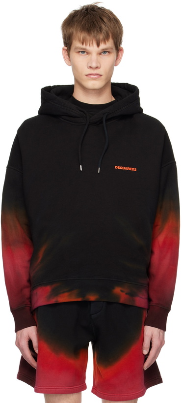 Photo: Dsquared2 Black & Orange Flame Over Hoodie