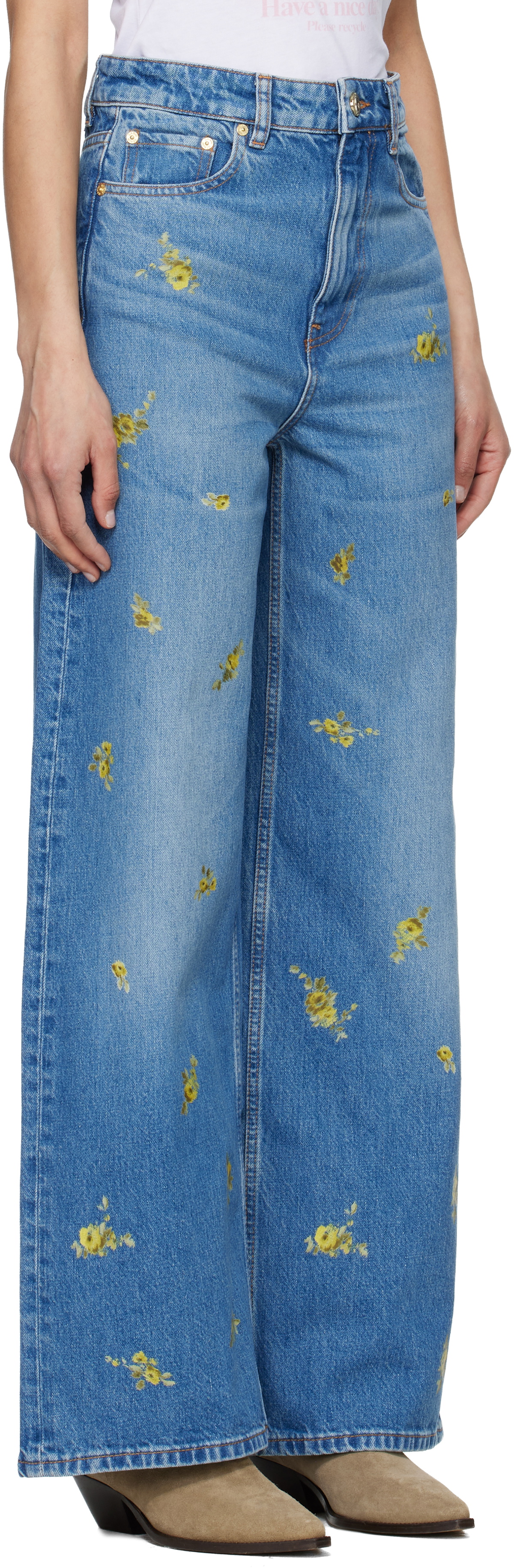 GANNI Blue Printed Flower Lari Jeans