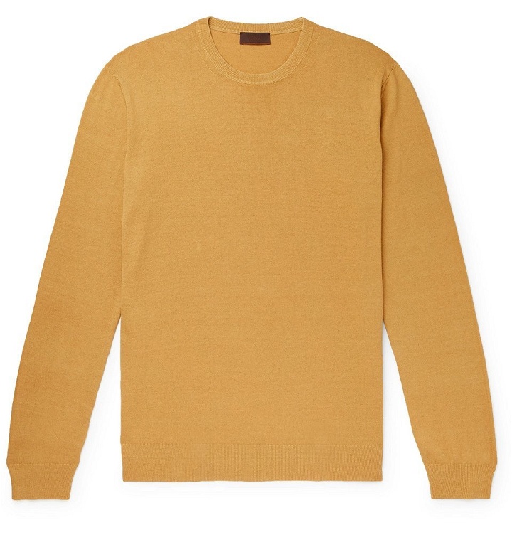 Photo: Altea - Slim-Fit Linen and Cotton-Blend Sweater - Mustard
