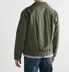 Engineered Garments - Camp-Collar Corduroy-Trimmed Herringbone Cotton-Twill Trucker Jacket - Green