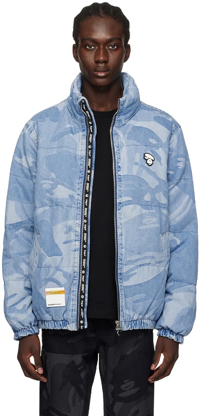 Photo: AAPE by A Bathing Ape Blue Graphic Down Jacket