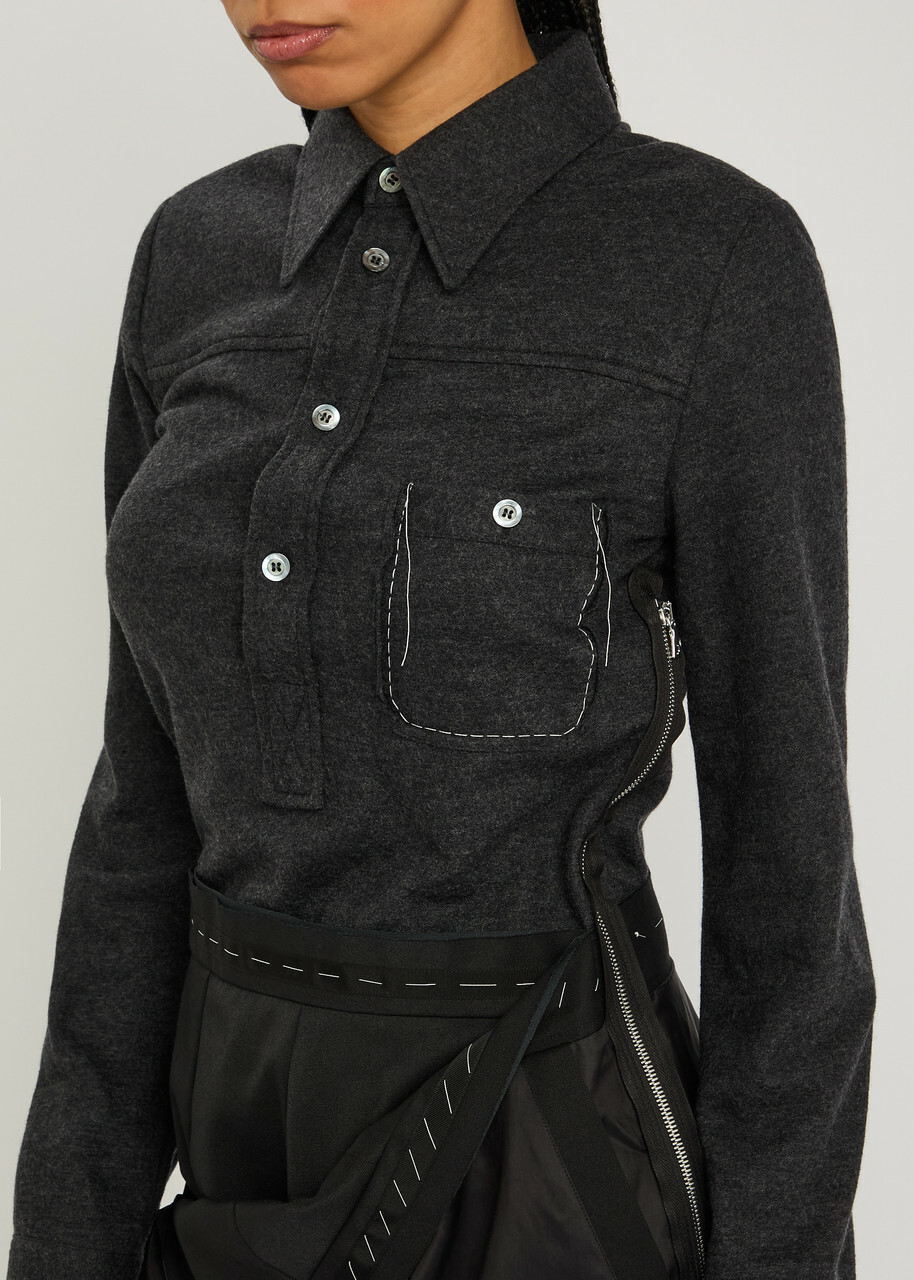 Maison Margiela Wool and Shell Midi Shirt Dress Dark Grey