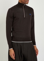 Wales Bonner Logo-embroidered Fine-knit Merino Wool Jumper Dark Brown