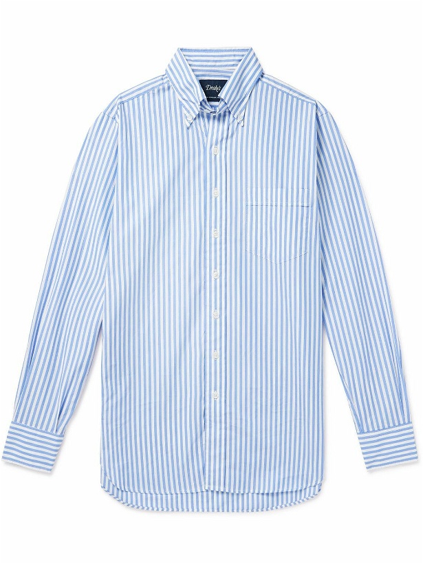 Photo: Drake's - Button-Down Collar Striped Cotton-Poplin Shirt - Blue