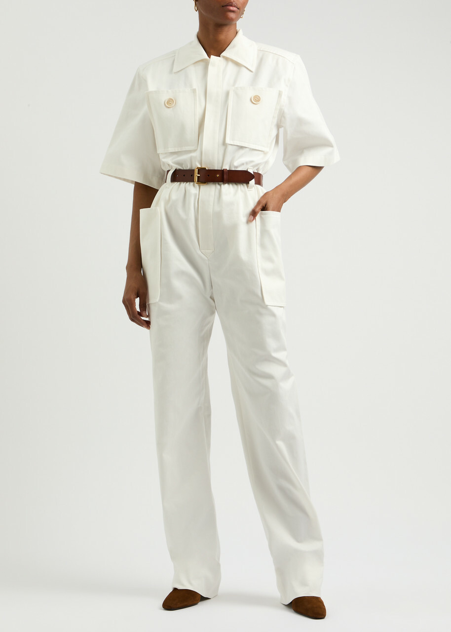 Saint Laurent Women's White Belted Cotton Jumpsuit Size 38 (UK10 / S), Cotton-Twill One-Piece