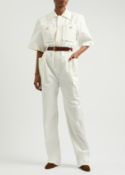 Saint Laurent Women's White Belted Cotton Jumpsuit Size 38 (UK10 / S), Cotton-Twill One-Piece