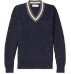 Brunello Cucinelli - Stripe-Trimmed Mélange Virgin Wool-Blend Sweater - Men - Blue