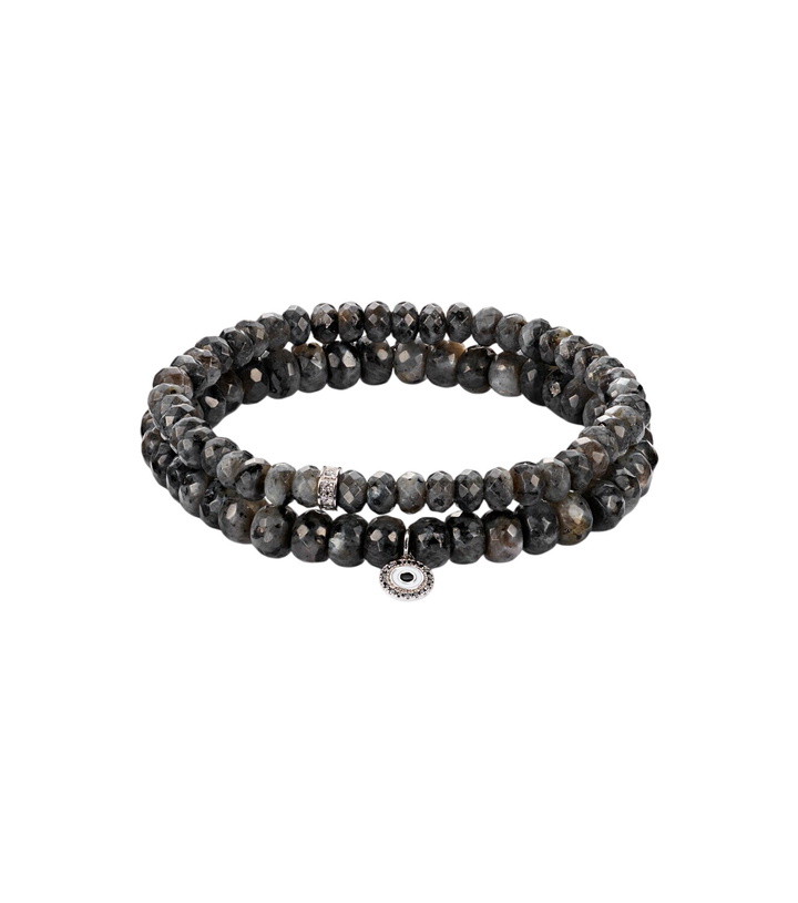 Photo: Sydney Evan Set of 2 14kt white gold beaded bracelets with diamonds and moonstones