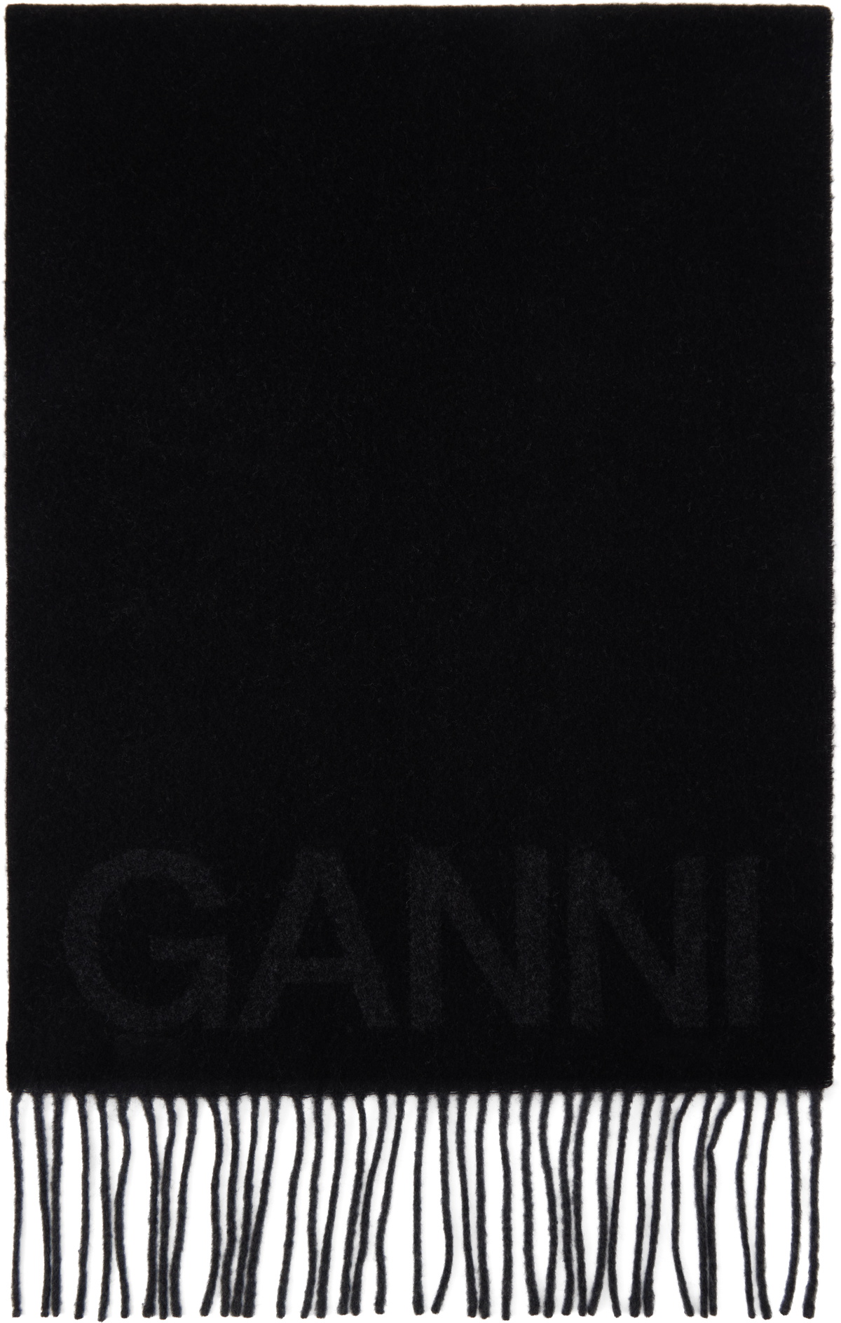 GANNI Black Fringed Scarf