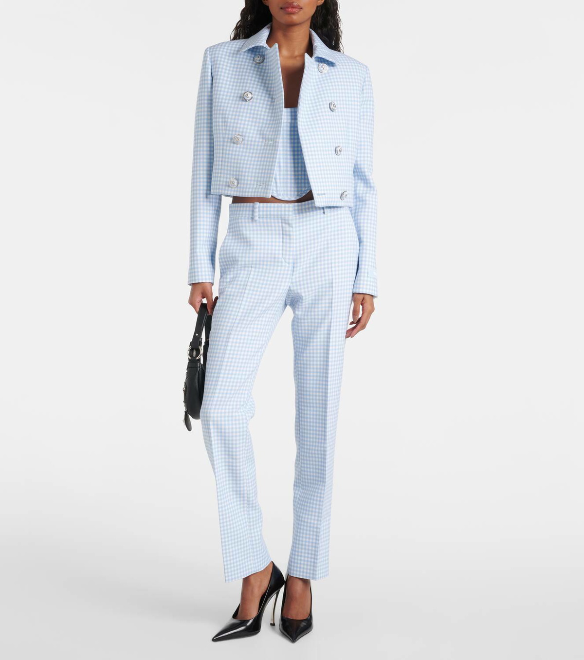 Versace Gingham virgin wool straight pants Versace