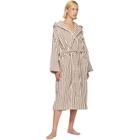 Tekla Brown & White Terry Hooded Bathrobe