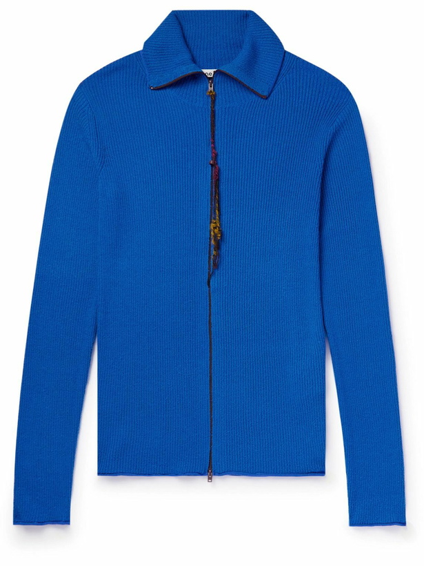 Photo: Acne Studios - Kermeer Slim-Fit Ribbed-Knit Zip-Up Cardigan - Blue