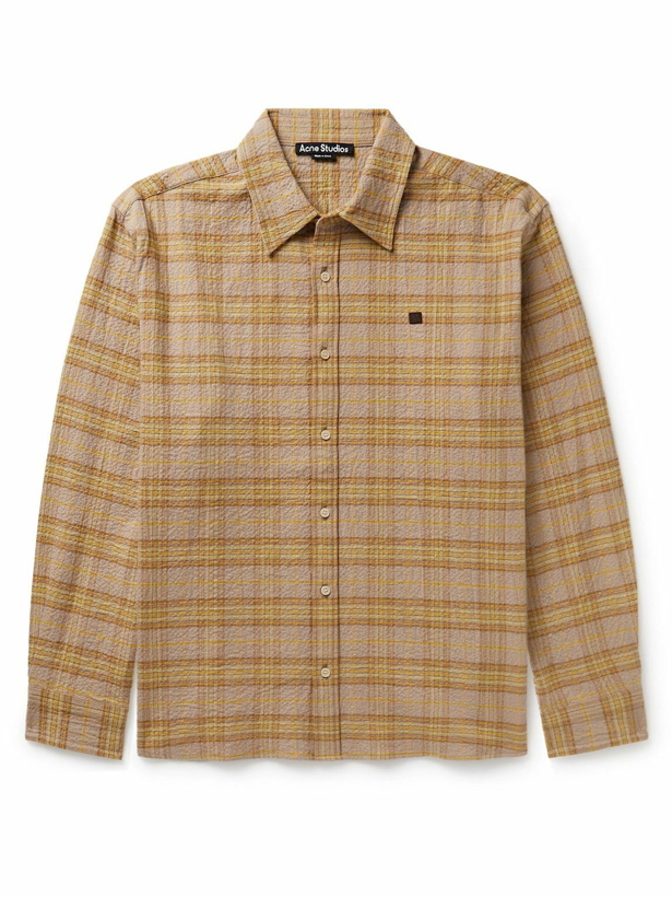 Photo: Acne Studios - Sarlie Checked Crinkled Cotton-Blend Flannel Shirt - Brown