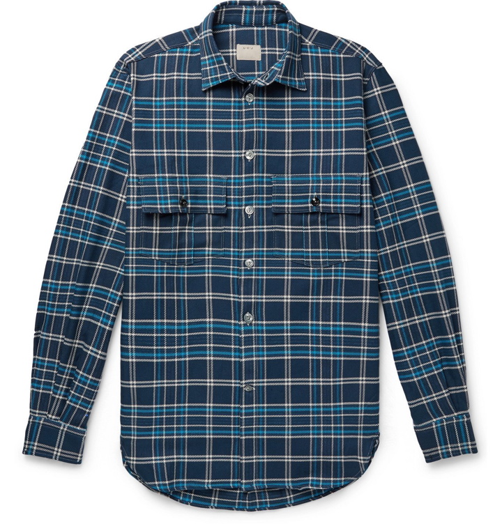 Photo: L.E.J - Checked Cotton and Linen-Blend Flannel Shirt - Blue