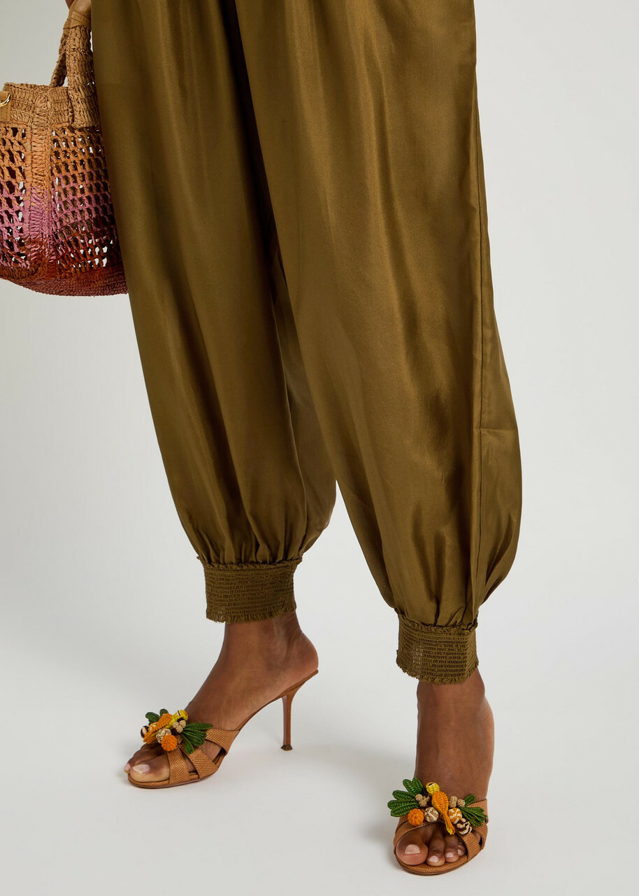 Zimmermann Mohon Cuffed Silk Trousers Olive
