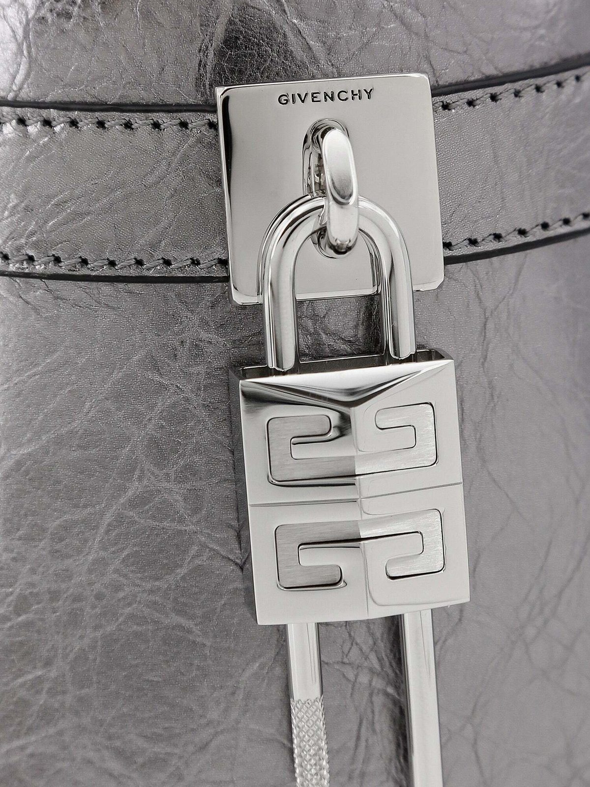 Shark Lock Micro metallic leather bucket bag in silver - Givenchy