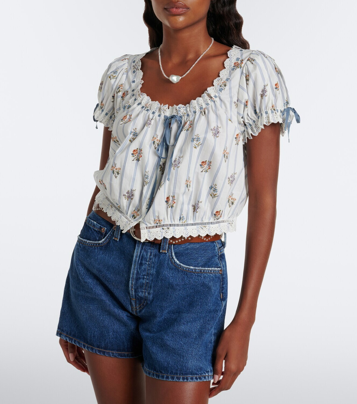 Dôen Nera embroidered printed cotton top
