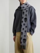McQueen - Fringed Intarsia-Knit Wool and Cashmere-Blend Scarf