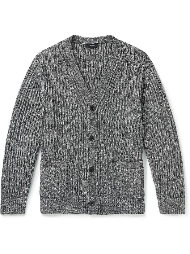 Photo: Theory - Mars Ribbed Cotton-Blend Cardigan - Gray