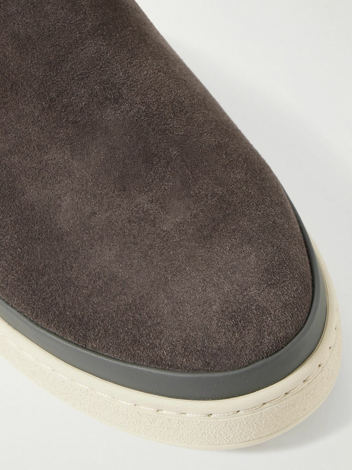 Mulo - Leather-Trimmed Waxed-Suede Chukka Boots - Gray