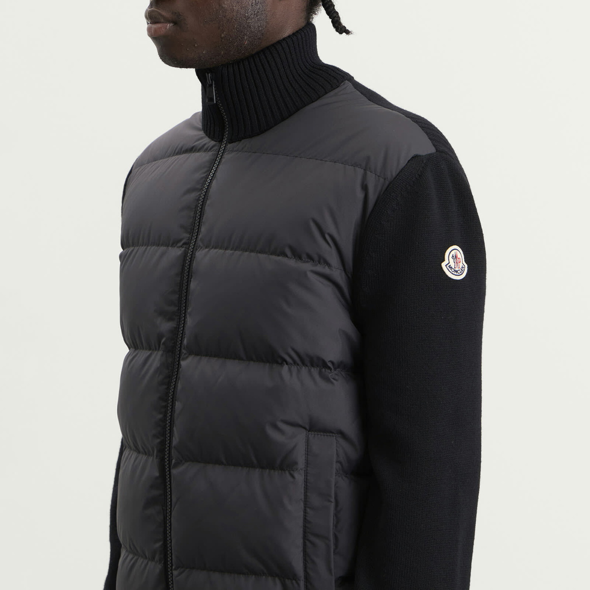 Moncler Men's Hybrid Padded Front Wool Zip Jacket in Black