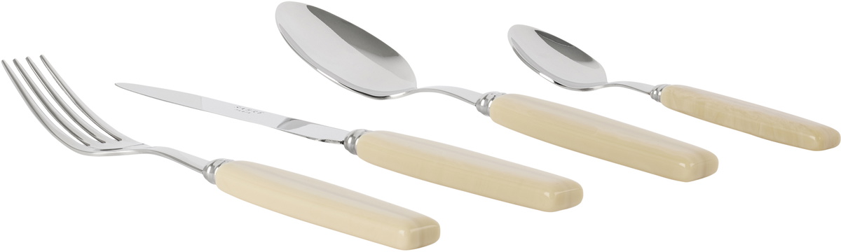 Sabre Silver & Beige Djembe Flatware Set, 4 pcs