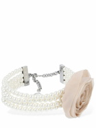 BLUMARINE - Faux Pearl Choker W/ Silk Rose