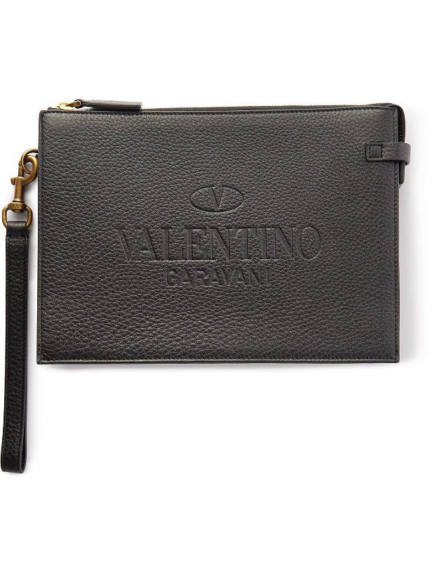 Photo: Valentino - Valentino Garavani Logo-Debossed Full-Grain Leather Pouch