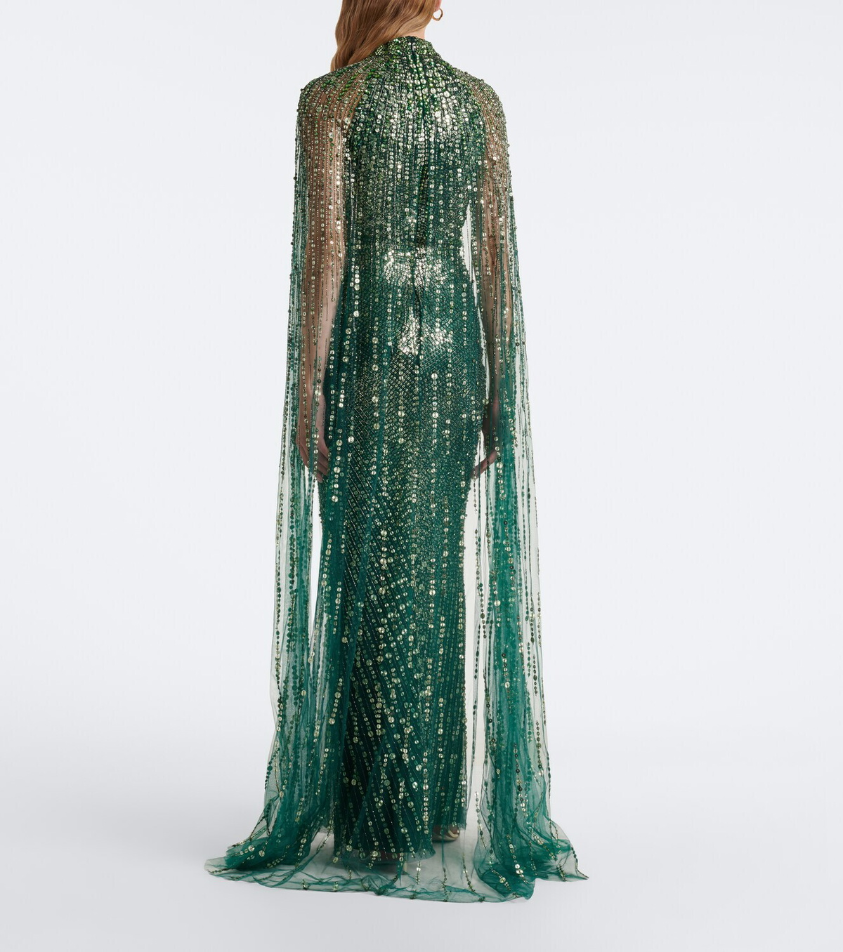 Jenny Packham Cairo embellished gathered caped gown