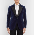 Kingsman - Navy Slim-Fit Satin-Trimmed Cotton-Velvet Tuxedo Jacket - Navy