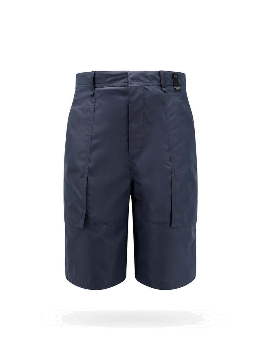 Fendi Men Blue Bermuda Shorts With Ff Print In Cotton And Linen Man