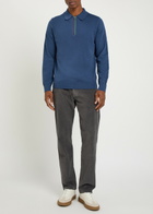 PS Paul Smith Stripe-trimmed Fine-knit Polo Jumper Blue