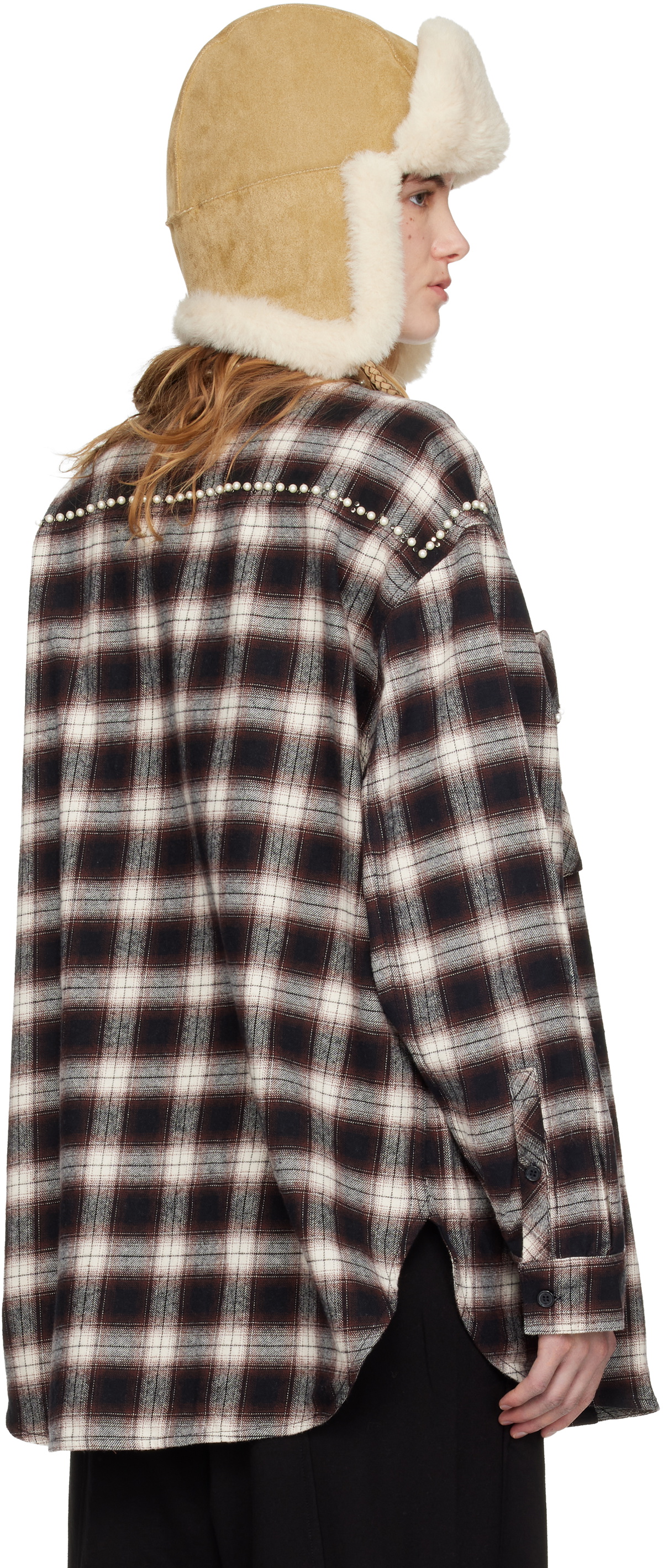 OPEN YY Brown & White Beaded Pocket Shirt