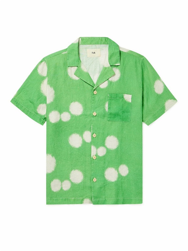 Photo: Folk - Camp-Collar Printed Linen Shirt - Green