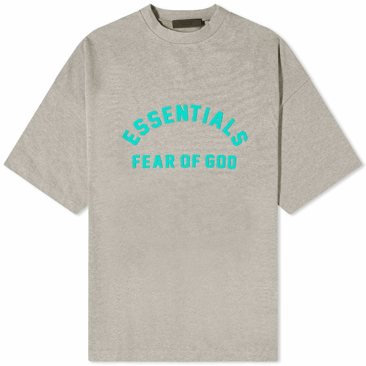 Photo: Fear of God ESSENTIALS Men's Spring Printed Logo T-Shirt in Dark Heather Oatmeal