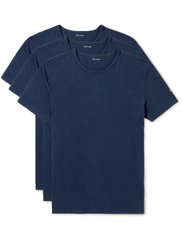 Photo: Paul Smith - Three-Pack Logo-Print Cotton-Jersey T-Shirts - Blue