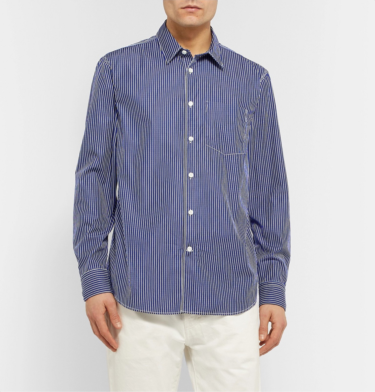 Mr P. - Striped Cotton-Poplin Shirt - Blue Mr P.