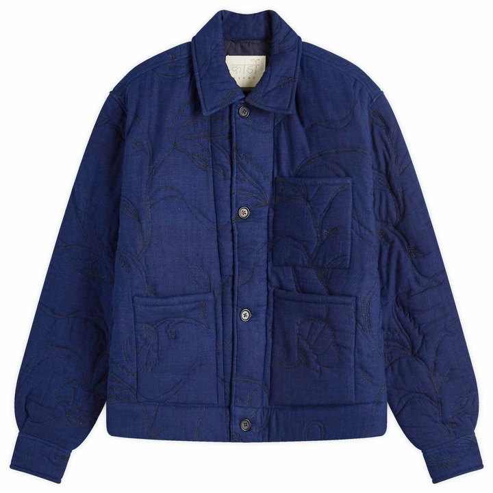 Photo: Kardo Men's Bodhi Hand Embroidered Quilted Jacket in Blue