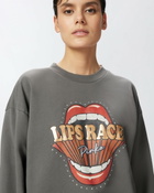 Pinko Crew Neck Sweatshirt With Lips Race Mouth Print Grey Dark Seagull