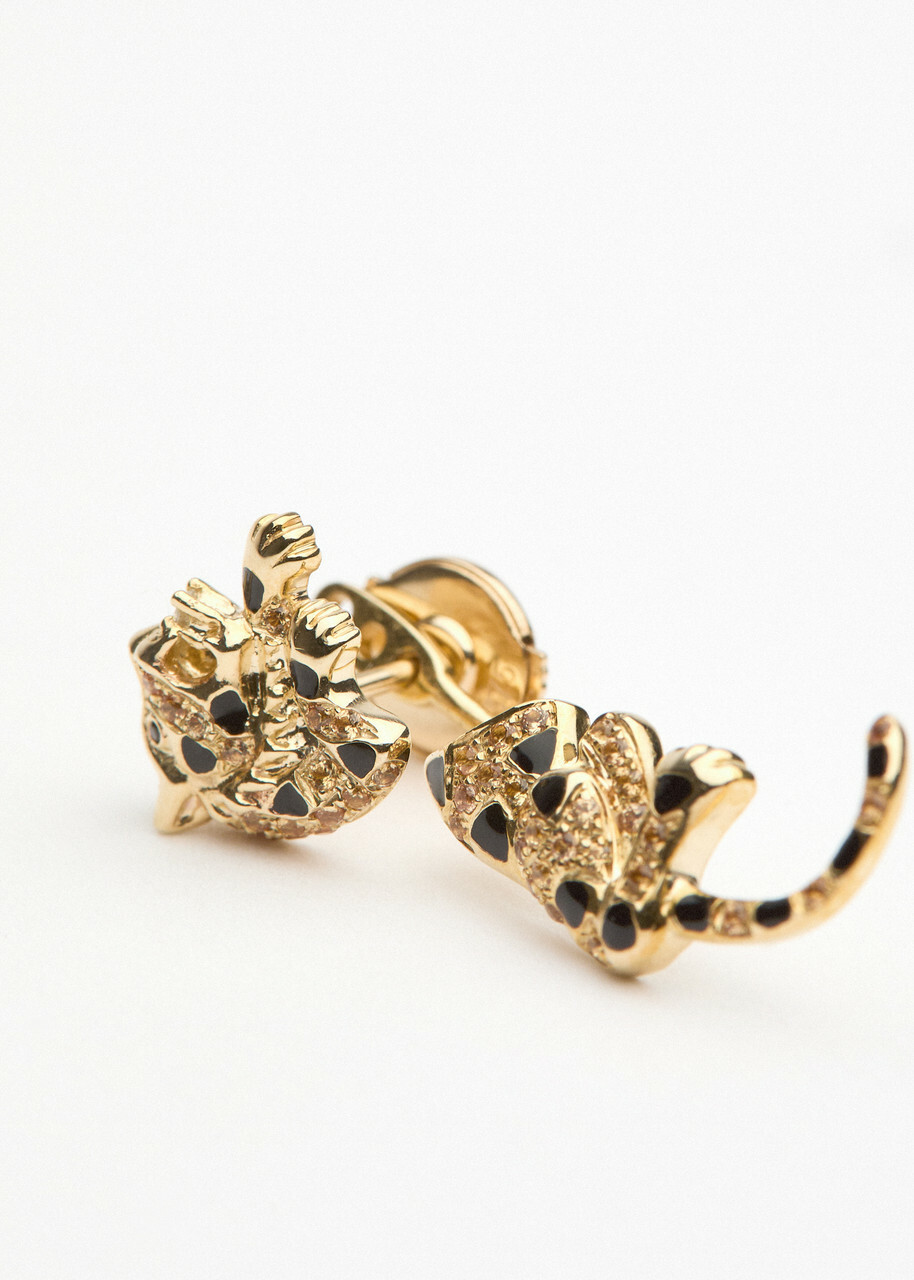 Yvonne Leon Puce & Dessous Leopard 9kt Gold Single Earring - Black - One Size