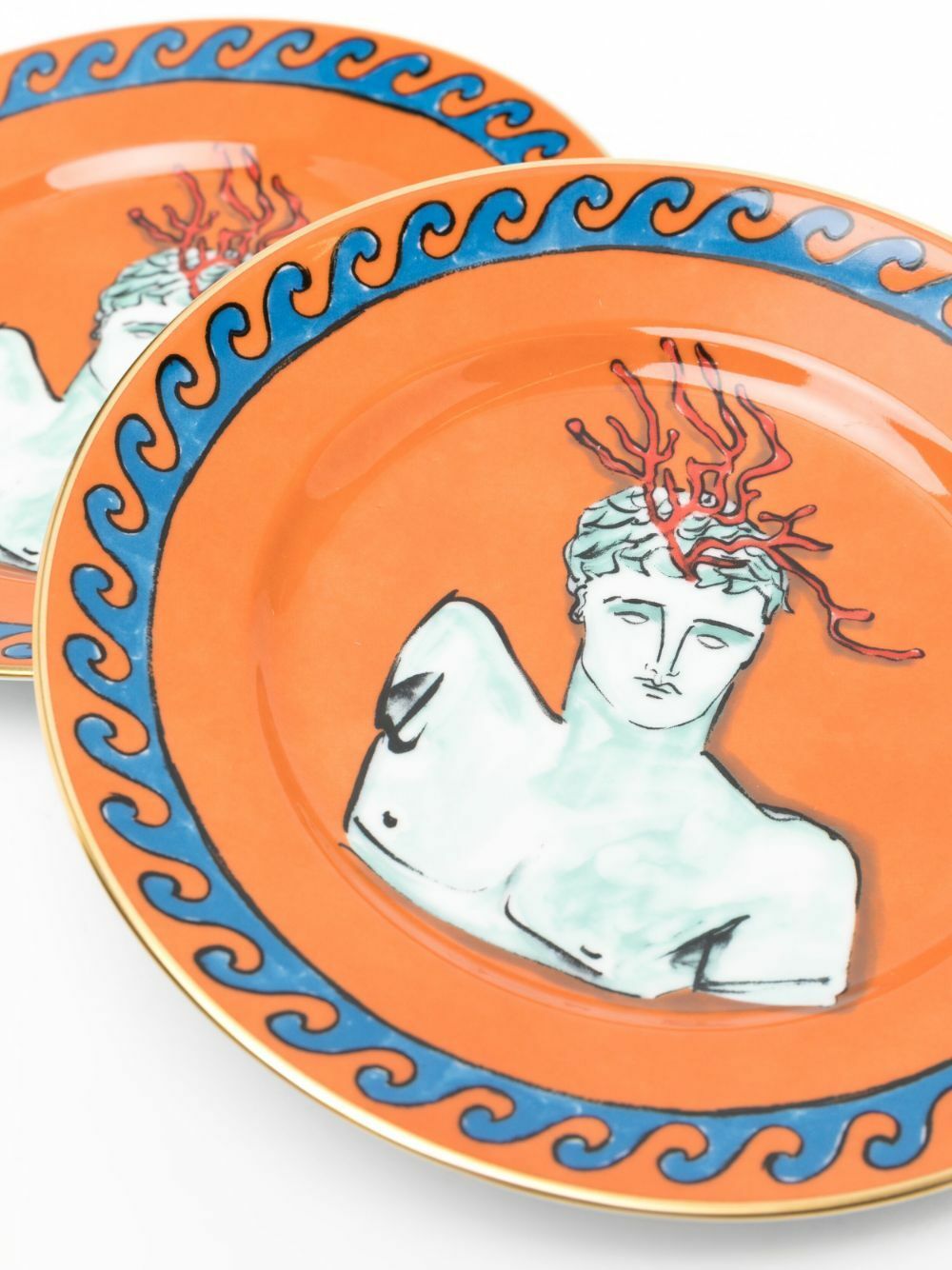 GINORI 1735 Orange Il Viaggio Di Nettuno Porcelain Dessert Plates
