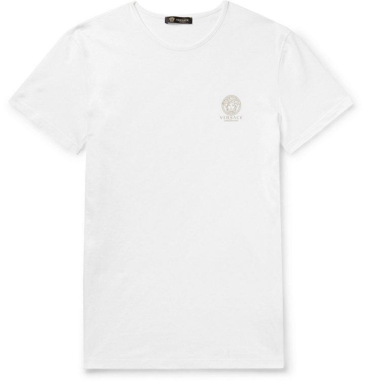 Photo: Versace - Two-Pack Slim-Fit Logo-Print Stretch-Cotton Jersey T-Shirts - White