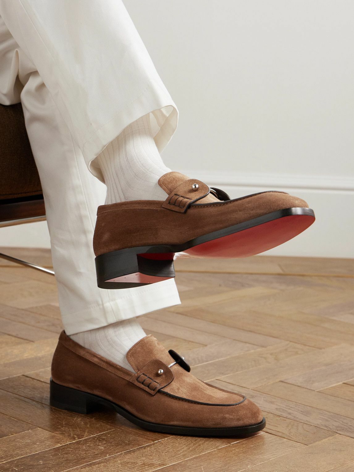 Christian Louboutin - Chambelimoc Embellished Suede Loafers  display picture 3
