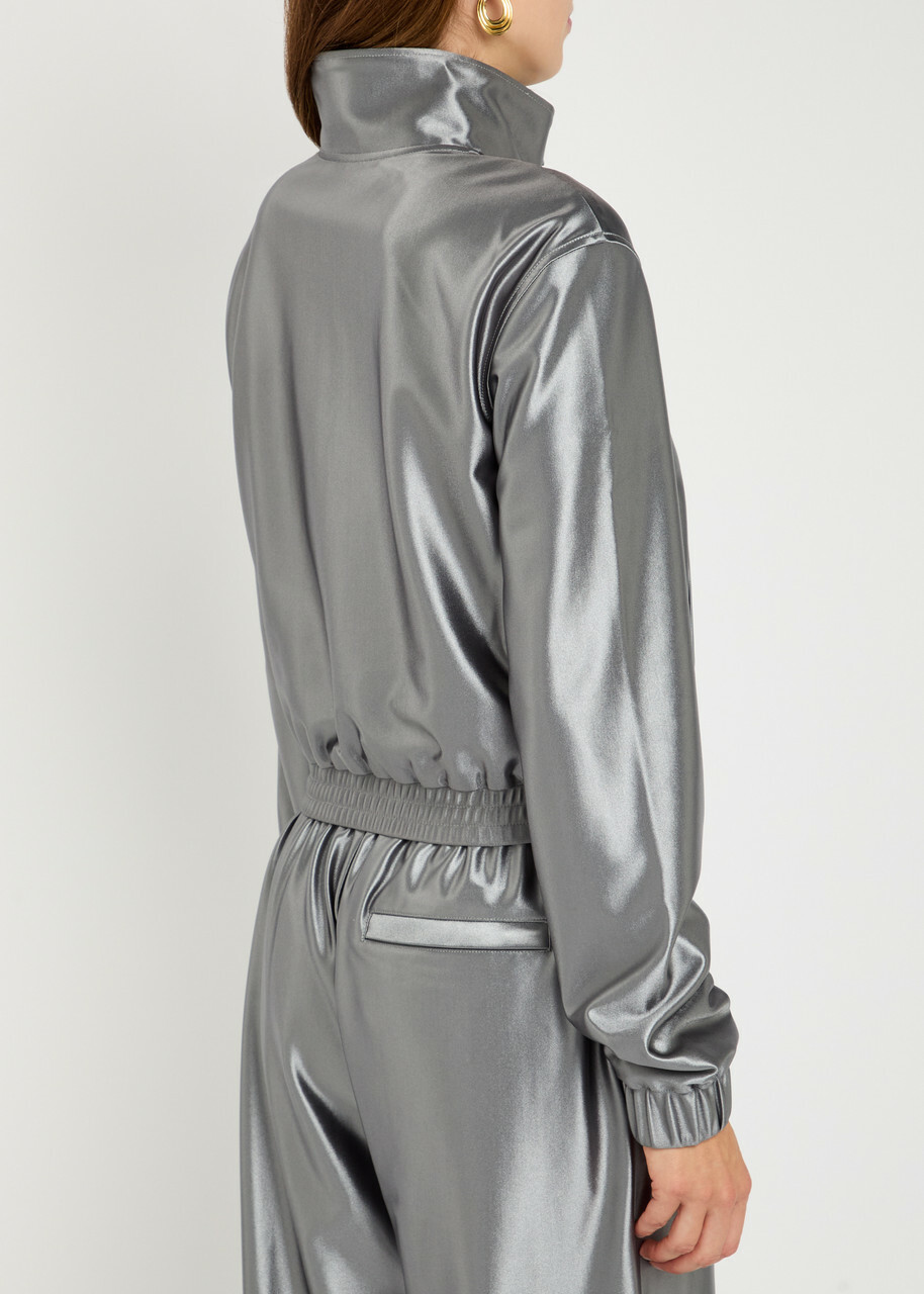 Alexanderwang.t Shrunken Logo-embossed Satin Track Jacket Silver