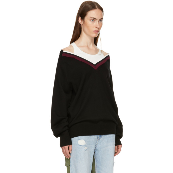 T by Alexander Wang Black Varsity Trim V-Neck Sweater T by