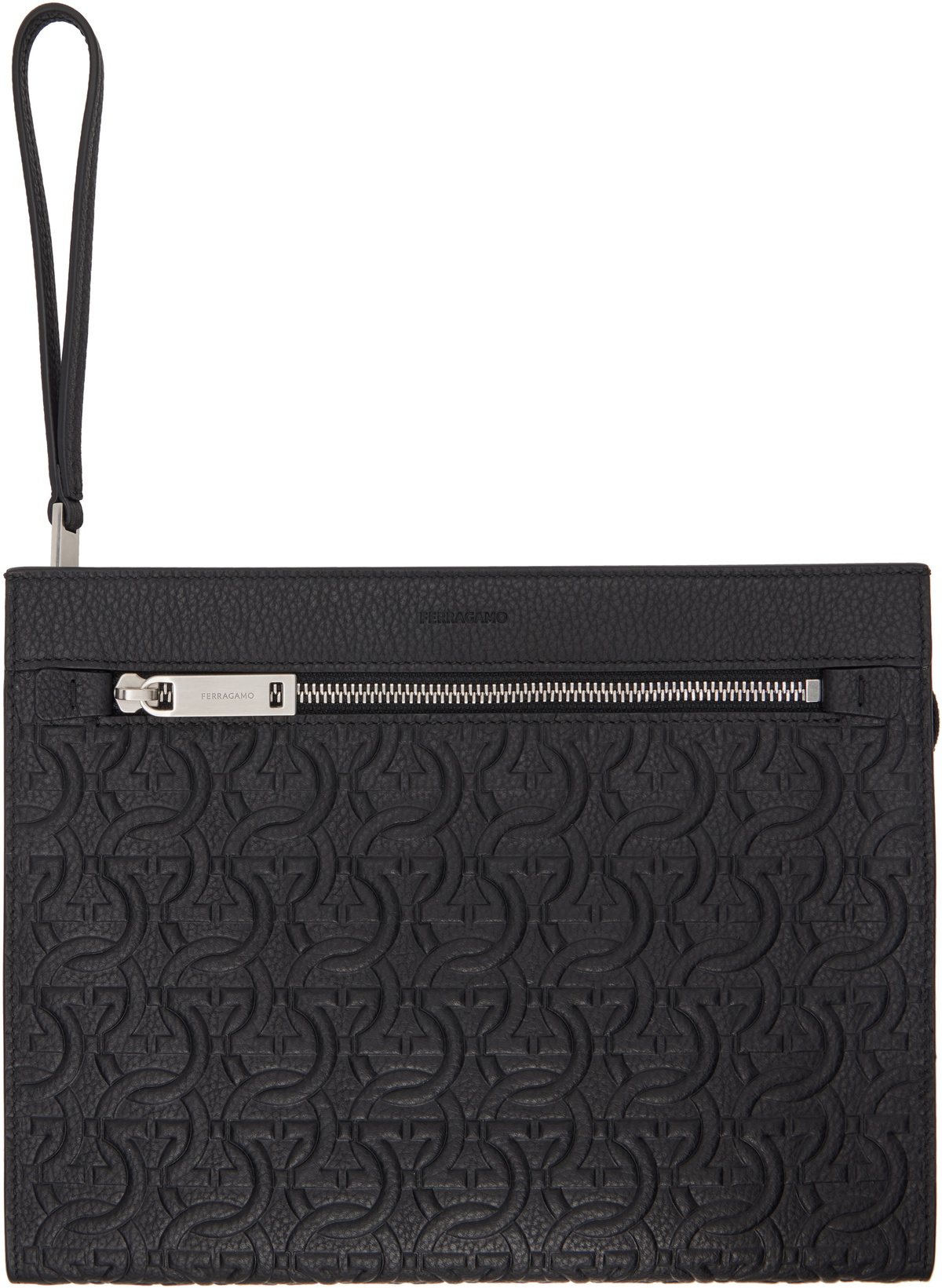 Ferragamo Black Embossed Gancini Pouch