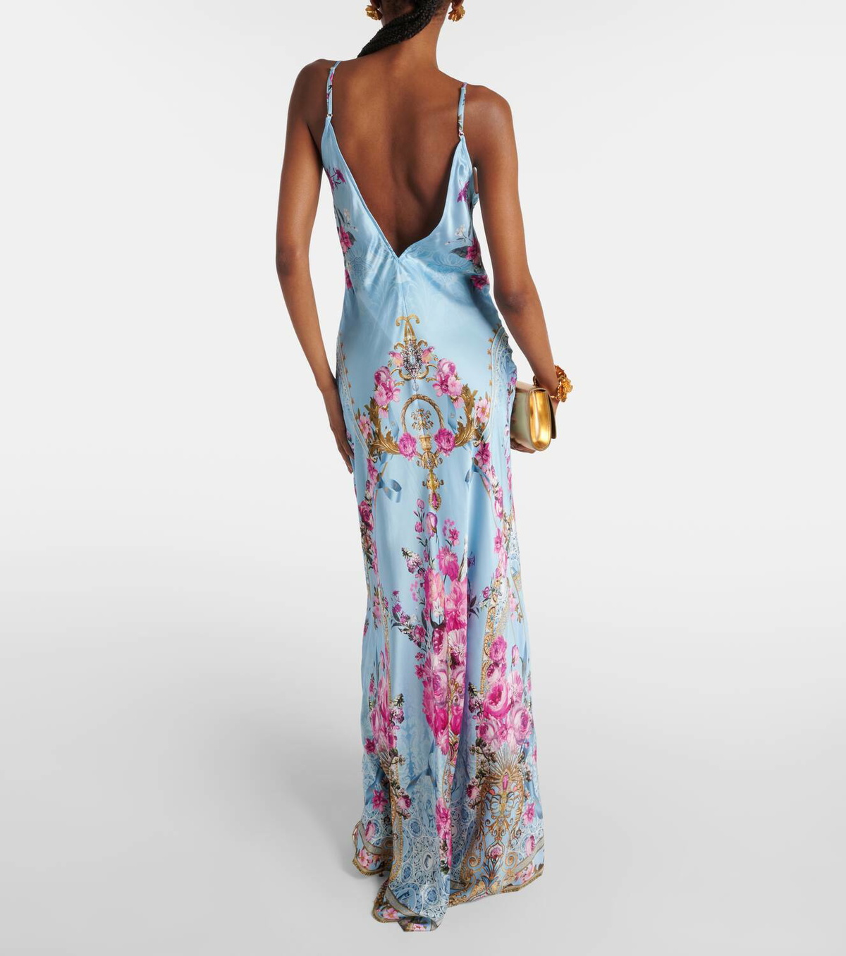 chinese dress ladies Poppy Floral Meara One Shoulder Satin Maxi Dress Blue-Red / XL by Sugarlips