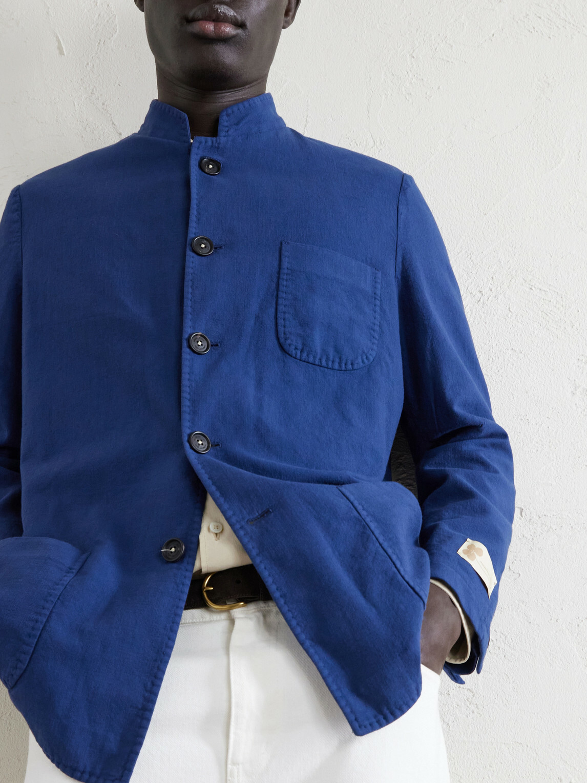 Massimo Alba - Bali Unstructured Nehru-Collar Cotton-Gauze Jacket - Blue